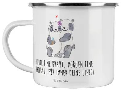 Produktbild von Mr. & Mrs. Panda Pott Braut Liebe - Weiß - Geschenk, Campingbecher, Hochzeitstag, Hochzeitsvorbereitung, becher emaille, Campingtasse, Brautfest, Ehefrau, Heiraten, Tasse