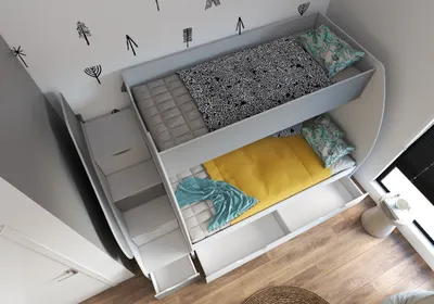 Produktbild von Hochbett Kinderbett Etagenbett Stockbett mit Fancy Matratzen Martin (Weiß/Grau)