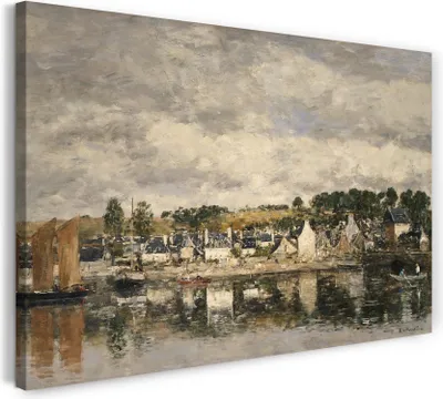 Produktbild von Leinwandbild (60x40cm): Eugène Boudin - Dorf an einem Fluss, echter Holz-Keilrahmen inkl. Aufhänger, handgefertigt in Deutschland
