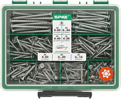 Obrázok produktu pre Súprava skrutiek Spax malá so 7 rozmermi, so zápustnou hlavou 245 kusov