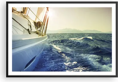 Produktbild von Gerahmtes Poster - Schwarzer Rahmen - Yacht Segelboot Sonne - 91,5x61 cm - Wand Bild - Wanddeko - Wandbilder - Kunstposter - Wandposter - Bilderrahmen - Bilder - Kunstdruck - Wandbild P2BAA91x61-4138