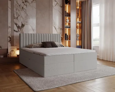 Produktbild von Boxspringbett Bouclé 160x200 cm Daliro mit Bettkasten - Bonell-Matratze, Topper - Doppelbett, Bouclé Hellgrau