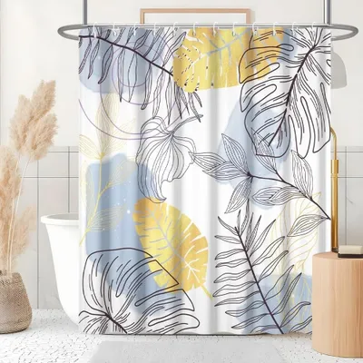 Image de Rideau de douche avec motif de feuilles de palmiers tropicaux - 180 x 220 cm