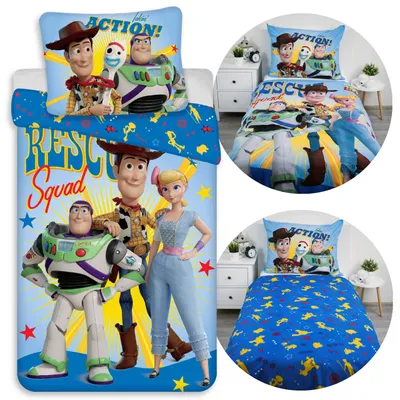 Produktbild von DISNEY Toy Story, blaue doppelseitige Kinderbettwäsche aus Baumwolle mit Reißverschluss, 100 % Baumwolle, 140 x 200 cm + 70 x 90 cm,