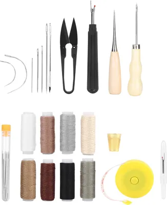 Immagine prodotto di kit di strumenti per cucire la pelle da 31 pezzi con forbici, aghi, punteruoli, fili e filo per la cucitura