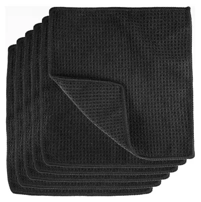 Produktbild von 6 Stück Waschbare Spüllappen, Küchenlappen Schwarz, 20 x 20 cm Mikrofaser Geschirrtücher, Wiederverwendbare Waffeltücher, Extra Saugfähig und Langlebig, Abwaschlappen für Küche, Fenster, Glas, Bad