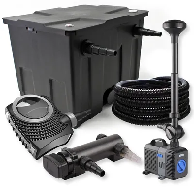 Obrázek produktu pro SunSun kompletní sada: CBF-350 jezírkový filtr do 12000 l, NEO7000 jezírkové čerpadlo 7000 l/h 50 W, CUV-318 jezírkový odkalovač 18 W, 25 m jezírková hadice 25 mm, CTP-2803 fontána 3000 l/h 10 W