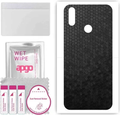 Produktbild von apgo Rückseite Schutzfolie, Skin, kompatibel mit Realme 3, Hinten Displayschutzfolie aus Vinylfolie, kratzfest, einfache Montage - Schwarze Honigwabe