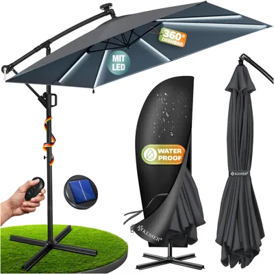 Immagine prodotto di KESSER® Parasole per pergolati modello Holly, forma rettangolare, diametro 350 cm, con/senza illuminazione solare a LED, inclusa copertura