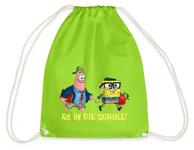 Produktbild von Spreadshirt Spongebob Schwammkopf Mit Patrick Ab In Die Schule Turnbeutel, One size, Neongrün
