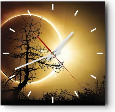 Produktbild von Wanduhr - Quadrat - Glasuhr - Sonnenfinsternis die Sonne Baum - 30x30cm - Schleichendes Uhrwerk - Lautlos - zum Aufhängen bereit - Dekoration Modern - Wanddekoration aus Glas - C3AC30x30-4349
