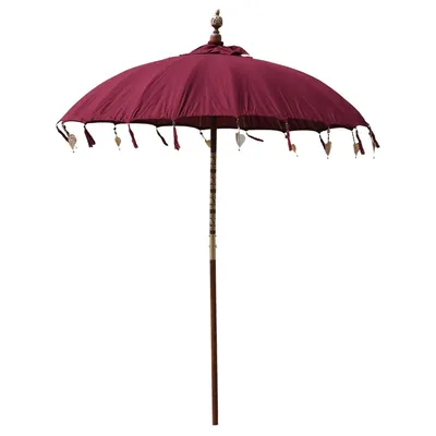 Produktbild von Bali Sonnenschirm Balinesischer Schirm Garten Baumwolle Sonnenschutz Handarbeit Retro Vintage Dekoschirm 2-teilig ca.180 cm, Farbe:Weinrot