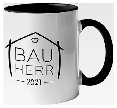 Produktbild von Personalisierte Keramiktasse | für den Hausbau mit Jahreszahl | Bauherr 2 | Tasse als Blickfang auf der Baustelle | Geschenk zum Richtfest | Henkel und Innen schwarz