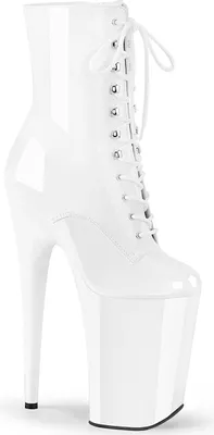 Produktbild von INFINITY-1020 Pleaser vegane Damen Plateau Schnür Stiletto Stiefeletten weiß Lack
