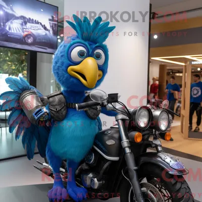 Produktbild von Maskottchenkostüm REDBROKOLY Blauer Pfau mit Motorradjacke und Uhren
