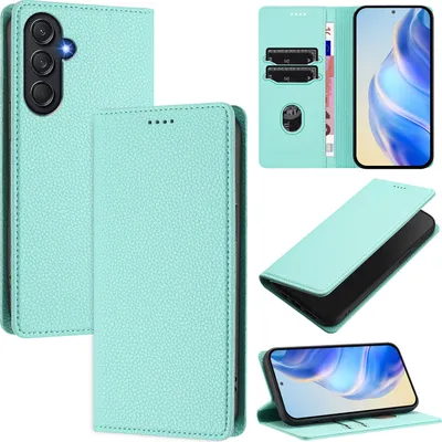Produktbild von Litchi Leder Handyhülle für Samsung Galaxy M55/C55 Wallet Kartenfächer Standfunktion Hülle Türkis
