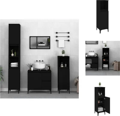 Produktbild von vidaXL Badschrank Schwarz 30x30x100 cm Holzwerkstoff -  Badezimmermöbel-Sets