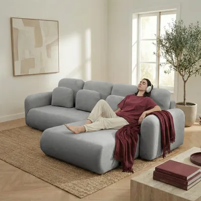 Produktbild von MUFFO Ecksofa NEST L Universal mit Schlaffunktion 157x240 Webstoff Grau