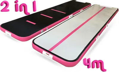 Produktbild von Hohe Qualität AirTrack gym matte 15cm hoch Profi Tumbling turnmatte 4m Rosa Sportmatte 4 meter Sport Gymnastikmatte Aufblasbar mit Fußpumpe Luftpumpe