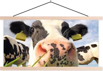 Produktbild von MuchoWow® Textilposter Kuh - Bauernhof - Gras - Tiere 60x30 cm mit holzfarbenen Rahmen - Dekoration