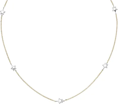 Produktbild von Halskette Collier Sterne 375 Gelbgold & Weißgold Rundankerkette 38-43cm bicolor