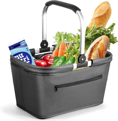 Produktbild von Faltbare Einkaufskorb, Aluminiumrahmen, 43 x 28 x 23 cm, für Picknick