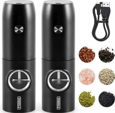 Obrázok produktu pre Elektrický mlynček na korenie, soľ a korenie, dobíjacia batéria, nabíjanie cez USB, sada 2 ks