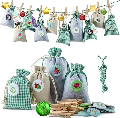 Immagine prodotto di Set di bottoni per il calendario dell'avvento fai da te, 24 romantici messaggi d'amore, sacchetti di stoffa da riempire da soli, calendario di Natale per bambini e adulti