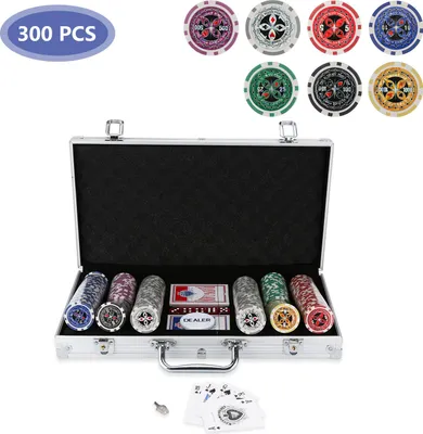 Immagine prodotto di Bettizia 300 fiches per il gioco del poker set di fiches con serratura - fiches professionali da 11,5 g, custodia in alluminio con serratura argento