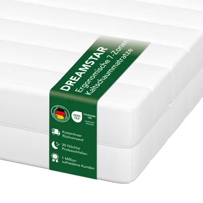 Produktbild von Ergonomische 7-Zonen Kaltschaummatratze | 90 x 200 cm | 11cm | H2 & H3 | DREAMSTAR Easy Flex