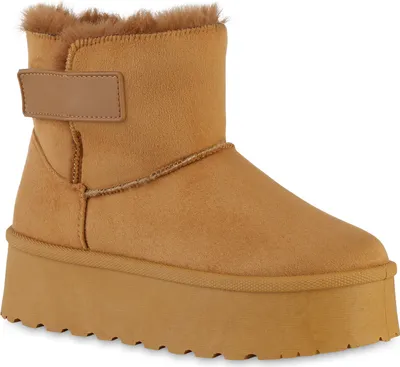 Produktbild von VAN HILL Damen Warm Gefütterte Plateau Boots Bequeme Kunstfell Schuhe 840751, Farbe: Hellbraun, Größe: 36