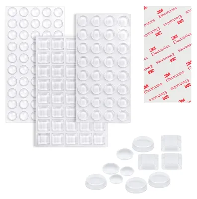 Image de Butées en caoutchouc transparentes, 172 pièces, butées élastiques, butées de porte transparentes, patins de protection autocollants pour portes, tiroirs et armoires (4 tailles)