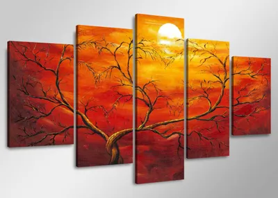 Obrázek produktu pro Obraz na plátně Strom se sluncem 5-dílný 160x80 cm