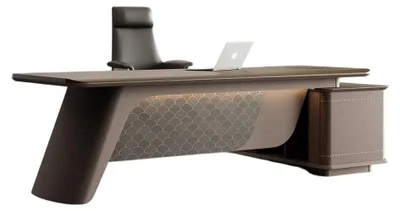 Image de Bureau d'angle moderne en bois avec une grande surface de travail et des rangements