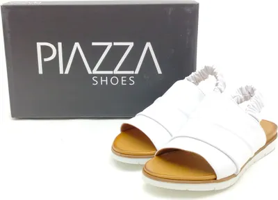 Produktbild von PIAZZA Damen Ledersandale flach zum schlüpfen mit Stretchriemen weiß 41