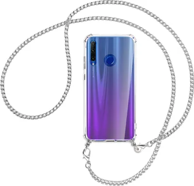 Produktbild von Handykette Backcover-Schutzhülle mit Band (Metall silberfarben) für Honor 20 Lite / 20e - silberfarbene Kette