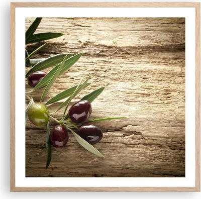 Produktbild von Gerahmtes Poster - Rahmen in heller Eiche - Oliv italien aroma diät - 60x60 cm - Wand Bild - Wanddeko - Wandbilder - Wandposter - Bilderrahmen - Bilder - Kunstdruck - Wandbild - P2NAC60x60-2420