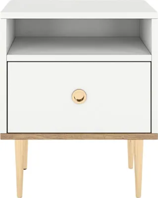 Produktbild von Harmoni Eleganter Design Mit Goldenen Details / Nachtschrank / 1 Schublade / 1 Offenes Fach / 35x54x44 Cm / Eiche / Weiß