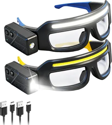 Produktbild von LED-Schutzbrille mit Licht 2er Set, 5 Modi USB-C aufladbar, IPX4 wasserdicht, Hands-free Beleuchtung für Laufen, Radfahren, Camping & Nachtarbeit
