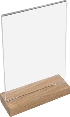 Produktbild von HMF 46944 Tischaufsteller mit Holzfuß Din A4 Acryl, Menükartenhalter, Hochformat, 21 x 33 x 6 cm