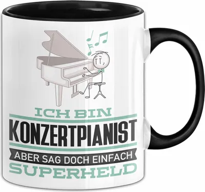Produktbild von Konzertpianist Geschenk Tasse Ich Bin Konzertpianist Aber Sag Doch Einfach Superheld Lustige Geschenkdiee für Konzertpianist Kaffee-Becher (Schwarz)