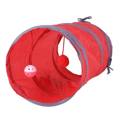 Produktbild von Katzen-Tunnel Spielzeug, mit Glöckchen & Plüschball, Spielröhre für Kätzchen, Haustierspielzeug, Farbe Rot