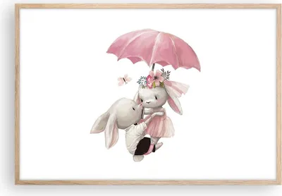 Produktbild von Gerahmtes Poster - Rahmen in heller Eiche - Hasen Regenschirm Kinder - 91,5x61 cm - Wand Bild - Wanddeko - Wandbilder - Kunstposter - Wandposter - Bilderrahmen - Bilder - Kunstdruck - P2NAA91x61-4777