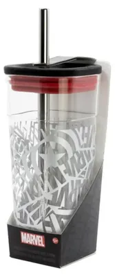Produktbild von Marvel Avengers Trinkbecher Becher mit Edelstahl Trinkhalm 540 ml