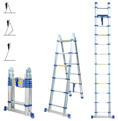 Teleskopleiter mit Gelenk, 3,8 m, 2x6 Stufen, klappbar, max. 4,7 m