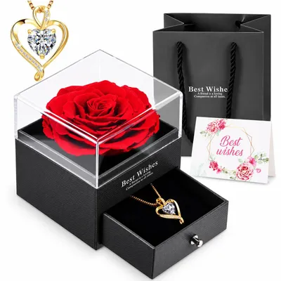 Ewige Rose mit Herz-Anhänger Kette, Geschenk für Frauen