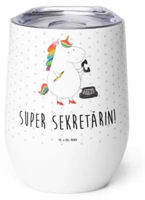 Produktbild von Mr. & Mrs. Panda Thermobecher Einhorn Sekretärin - Weiß - Geschenk, Büro, Edelstahl Weinbecher, thermosbecher, Unicorn, Einhörner, Rechtsanwaltsgehilfin, glühweinbecher