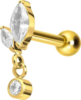 Produktbild von Ohrpiercing Titan Ohrpiercing mit Innengewinde KNOSPE + KRISTALL Gold Stablänge: 8mm