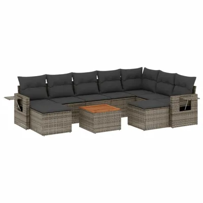 Produktbild von 10-tlg. Garten-Sofagarnitur mit Kissen Grau Poly Rattan