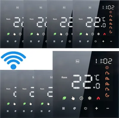 Obrázek produktu pro 8x Smart Tuya WiFi pokojový termostat, digitální LCD termostat, nástěnný termostat pro 16A elektrické vytápění, programovatelné podlahové vytápění, černý